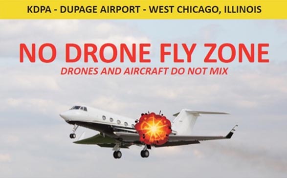 KDPA - DuPage Airport - West Chicago, Illinois. No Drone Fly Zone - Drones and aircraft do not mix